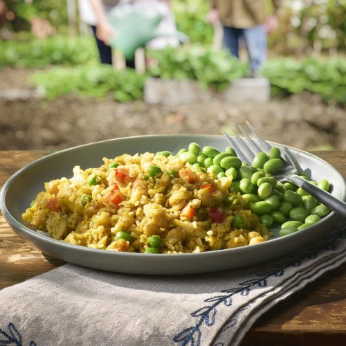Image of Indian-Style Chickpeas with Curried Rice